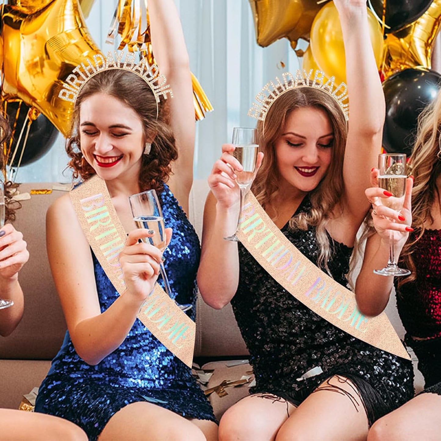 Aprince Birthday Baddie Sash and Tiara Crown for Women Girls Black Gold Happy Birthday Headband Accessiores Party Decorations