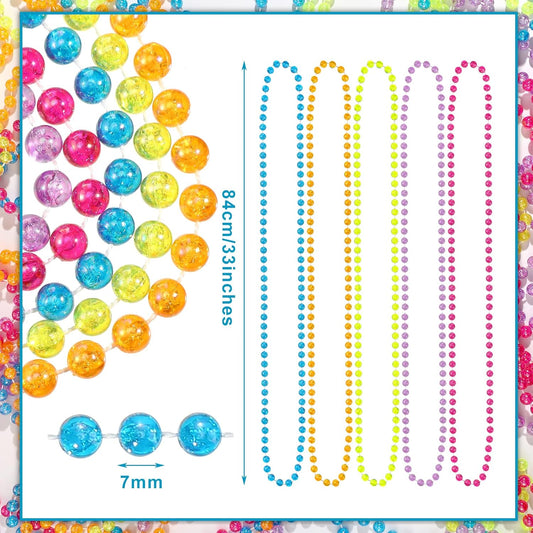 Bucherry 72 Pcs Mardi Gras Beads Necklaces 33" Glow in The Dark Neon Beads Necklaces Glitter Neon Party Favors Bulk for Birthday Carnival 80s Party Decorations