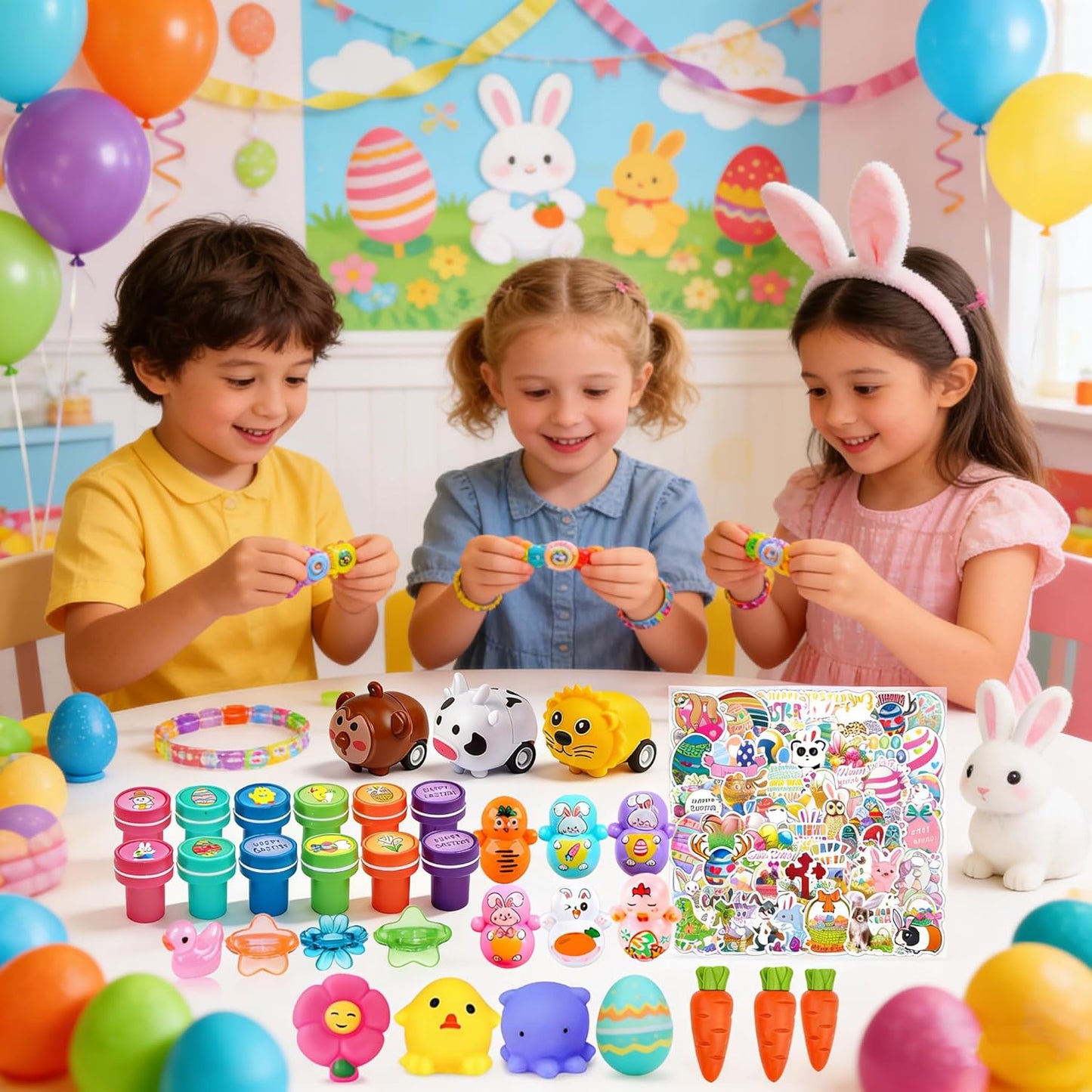 132 Pcs Easter Egg Fillers for Kids Boys Girls,Easter Basket Stuffers,Easter Party Favors Assorted Toys,Easter Eggs Hunt Gifts for Toddlers Teens Goodie Bag Stuffers Filling Treats Classroom Prizes