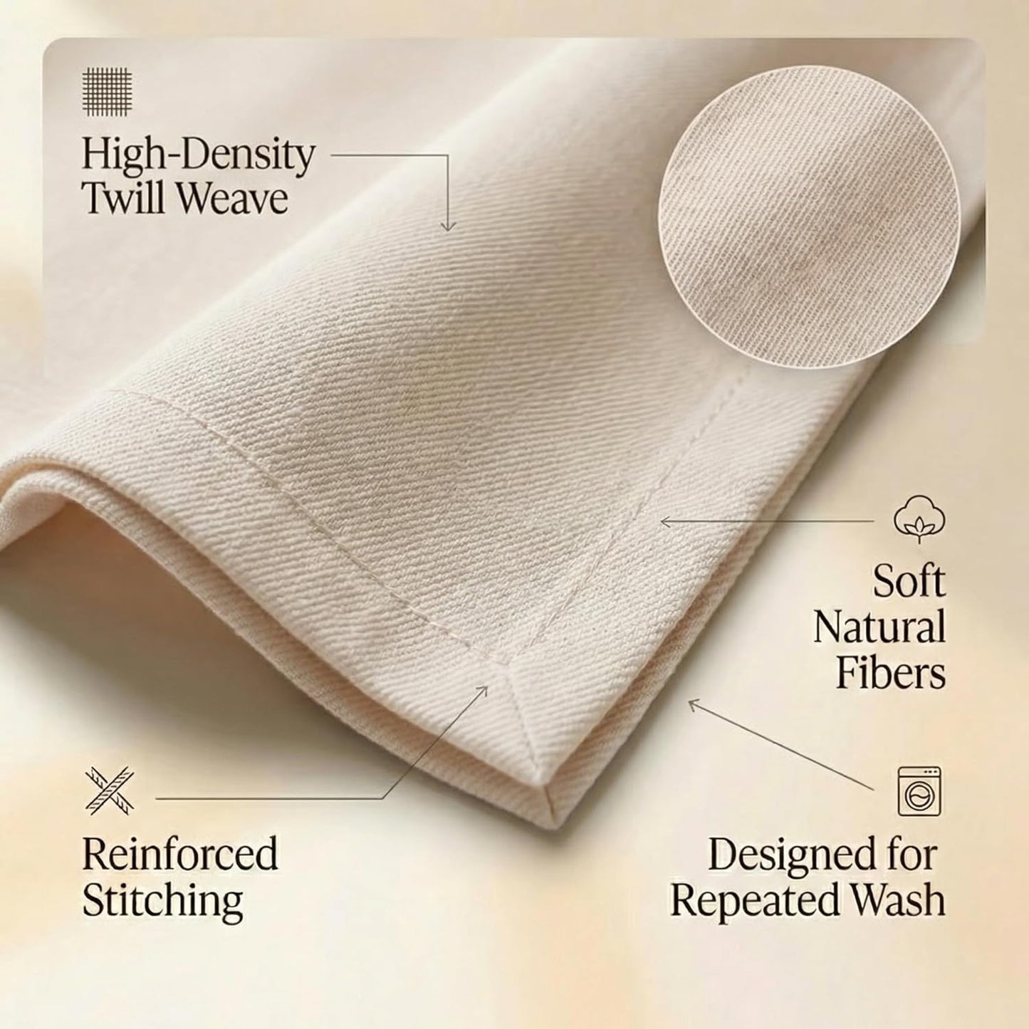 ACCENTHOME Natural Cotton Linen Napkin Set of 12 18x18 inch Dinner Napkins - Washable Soft Premium Hotel Quality Reusable Hemmed Edges Napkins Perfect Table Linens for Family Dinners, Weddings
