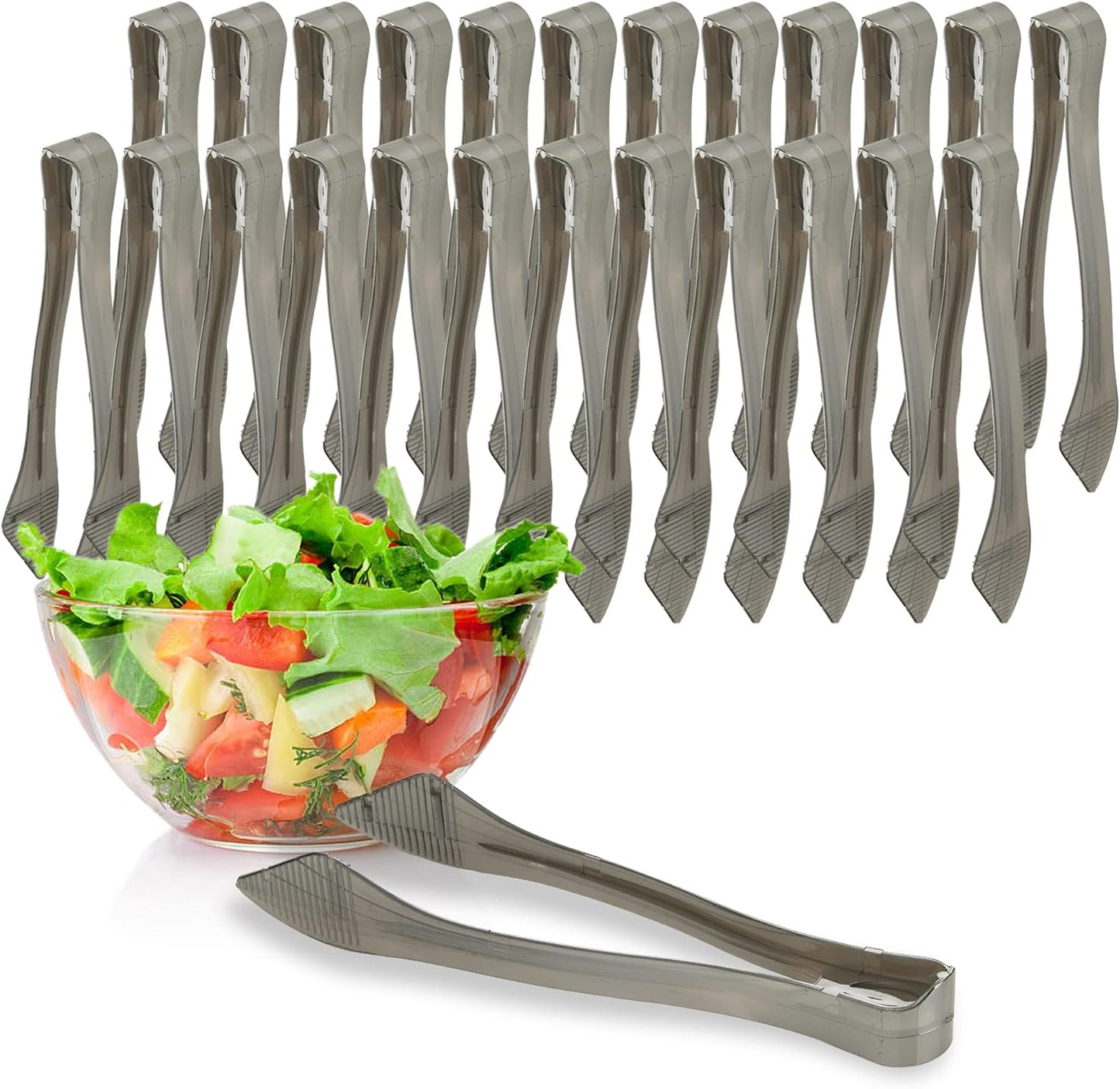 PARTY BARGAINS 8.5″ Clear Plastic Serving Tongs 12-Pack – Heavy-Duty Disposable & Reusable Kitchen Tongs for Parties BBQ Buffet Salad Appetizers Catering