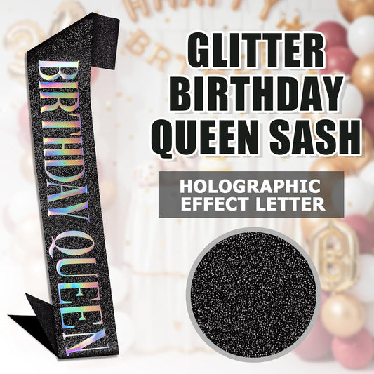 RUDONG M Birthday Queen Sash Glitter - Gold Birthday Sash for Women & Girls | Sweet 16/18th/21st/30th/40th/50th/60th/70th, All-Age Celebration Party Decor
