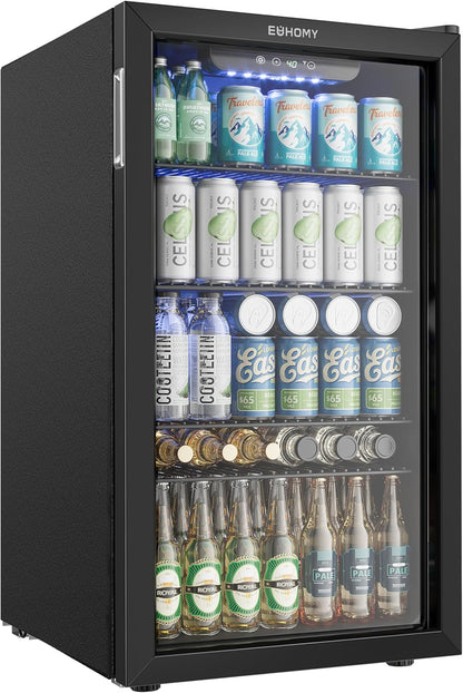 EUHOMY 4.5 Cu.ft Beverage Refrigerator and Cooler, 145 Can Mini fridge with Glass Door for Soda Beer Wine, Small Drink Dispenser with Digital Adjustable Thermostat for Home Office Bar