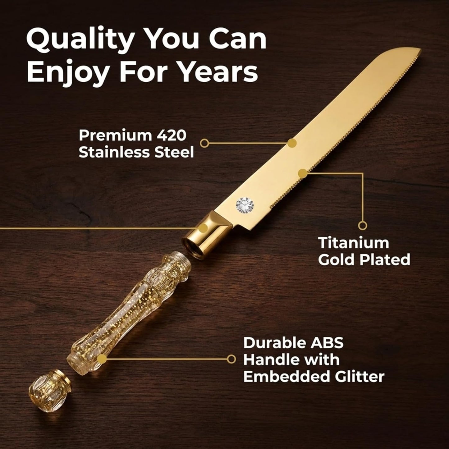 Homi styles Wedding Cake knife and Server Set | Elegant Rose Gold Color Premium 420 Stainless Steel plated Blades | Cake & Pie Serving Set for Wedding Cake, Birthdays, Anniversaries, Parties