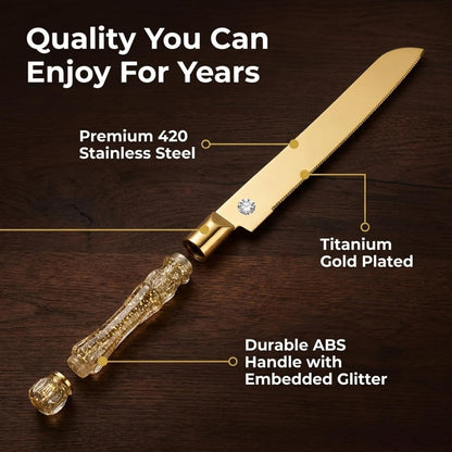 Homi styles Wedding Cake knife and Server Set | Elegant Rose Gold Color Premium 420 Stainless Steel plated Blades | Cake & Pie Serving Set for Wedding Cake, Birthdays, Anniversaries, Parties
