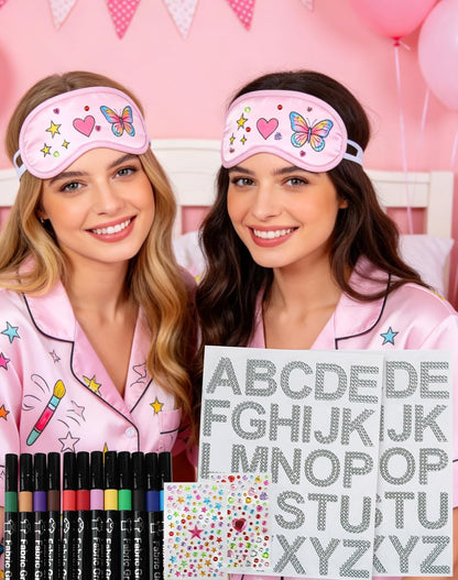 TOUROAM Pajama Theme Party Decoration - Sleep Eye Masks with Marker Pens and Sheets Self-Adhesive Heart Rhinestones Gems