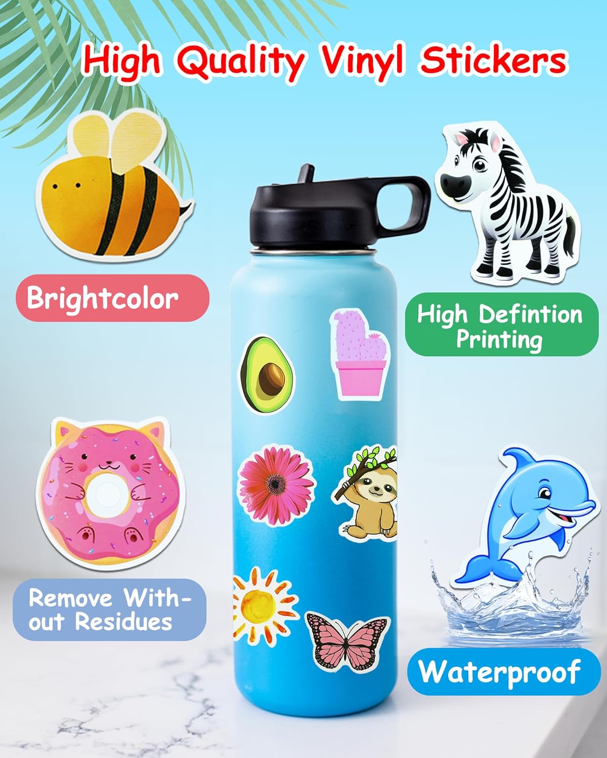 200Pcs Water Bottle Stickers for Kids, Cute Stickers for Water Bottles, Vinyl Waterproof Aesthetic Laptop Sticker Pack Classroom Prizes Skateboard for Kids Teens Girls Students (Cute-200pcs)