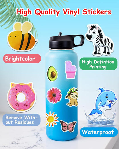 200Pcs Water Bottle Stickers for Kids, Cute Stickers for Water Bottles, Vinyl Waterproof Aesthetic Laptop Sticker Pack Classroom Prizes Skateboard for Kids Teens Girls Students (Cute-200pcs)