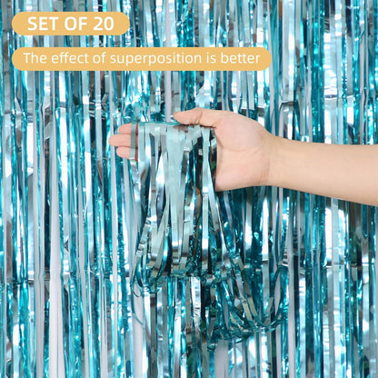 20 Pack Silver Foil Curtain Backdrop 3.2ft x 8.2ft Foil Fringe Backdrop Curtain Metallic Tinsel Foil Fringe Curtains Streamer Backdrop Curtains for Birthday Party Decorations Photo Booth (Silver)
