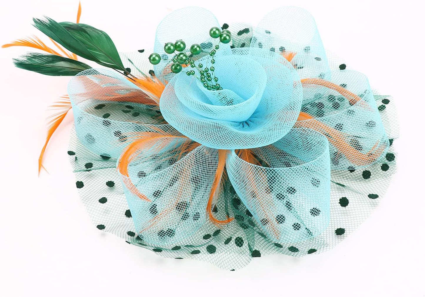 DRESHOW Fascinators Hat Flower Mesh Ribbons Feathers on a Headband and a Clip Tea Party Headwear for Girls and Women - Colors B