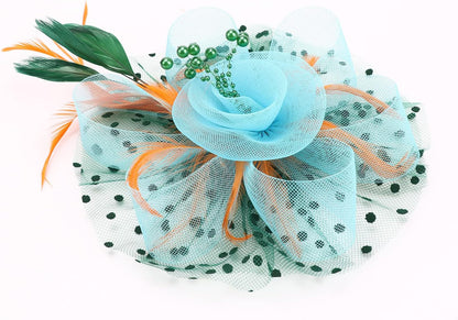DRESHOW Fascinators Hat Flower Mesh Ribbons Feathers on a Headband and a Clip Tea Party Headwear for Girls and Women - Colors B