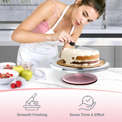 Cake Turntable, Ohuhu Aluminium 12'' Cake Decorating Kit Supplies Rotating Stand Revolving Spinner with 2 Icing Spatula 3 Comb Smoother