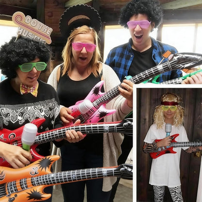 OuMuaMua Inflatable Rock Star Toy Set, 18 Pack Inflatable Party Props - 4 Inflatable Guitar, 6 Microphones, 6 Shutter Shading Glasses, 1 Saxophone and 1 Inflatable Keyboard Piano Inflatable Rock Toys