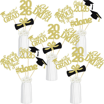 24Pcs 2026 Graduation Table Centerpieces Gold, Graduation Centerpieces for Tables 2026 Gold Class of 2026 Graduation Centerpiece Sticks for 2026 Graduation Party Table Decorations Gold