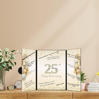 DARUNAXY Black Gold Happy Anniversary Party Decorations, Happy Anniversary Alternative Signature Guest Book Wedding 1st 10th 40th 50th Anniversary Signing Card Board Party Supplies