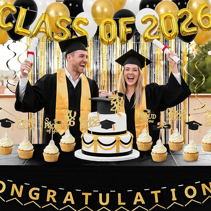 24 Pcs Graduation Cupcake Toppers 2026 - Congrats Grad Decorations Class of 2026, Pre-Assembled Black Gold Grad Cake Topper Centerpieces for Graduation Party Decoration Supplies Table Decor, 6 Styles
