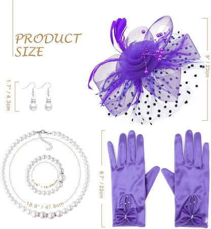 DRESHOW Fascinators Hat Flower Mesh Ribbons Feathers on a Headband and a Clip Tea Party Headwear for Girls and Women - Colors A