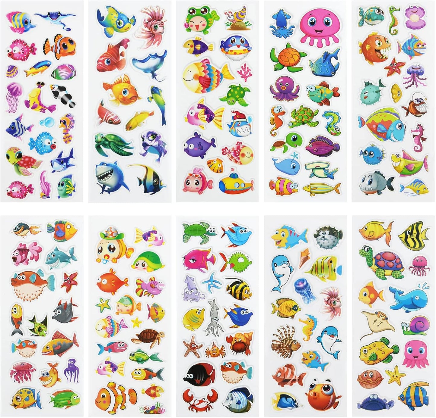 24 Sheets(500+) 3D Puffy Stickers for Toddlers Kids, Bulk Preschool Sticker Sheets for Reward, Craft, Scrapbooking Including Animal, Fruits, Dinosaurs, Fish and More