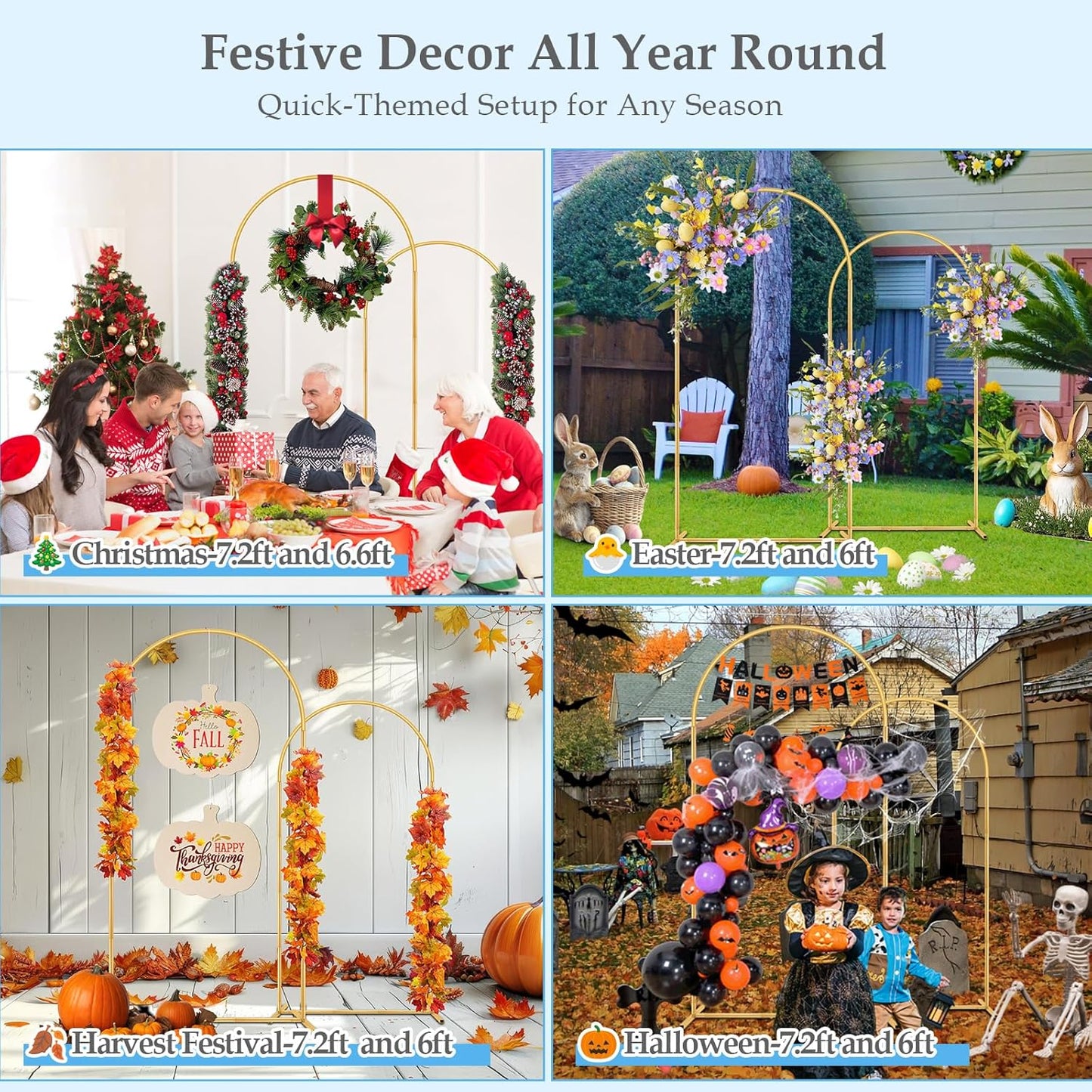 Wedding Arch Backdrop Stand, 6FT, 5FT, 4FT Set of 3 Metal Gold Balloon Arch kit Stand for Ceremony Baby Shower Birthday Bridal Party Event Background Decoration, Garden Climbing Plant Fram