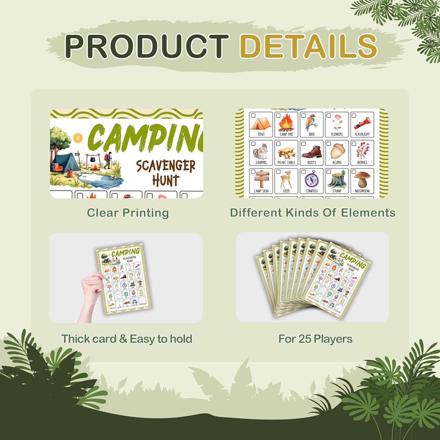 Camping Scavenger Hunt Cards, Seek and Find Camping Games, Outdoor Scavenger Hunt Game for Adults, Nature Treasure Hunt Game, Camping Party Decorations, Spring Summer Holiday Party Supplies -04