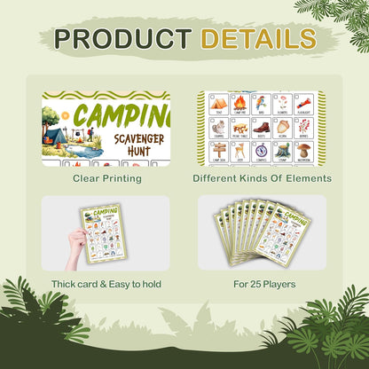 Camping Scavenger Hunt Cards, Seek and Find Camping Games, Outdoor Scavenger Hunt Game for Adults, Nature Treasure Hunt Game, Camping Party Decorations, Spring Summer Holiday Party Supplies -04