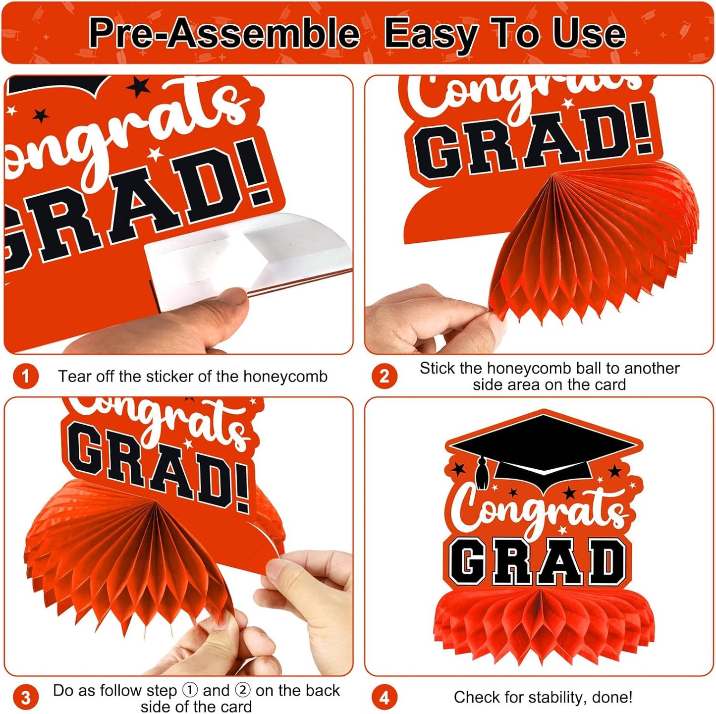 8 Pieces Class of 2026 Graduation Table Decorations - 2026 Congrats Grad Honeycomb Centerpieces, Red Black Graduation Table Toppers Decor for 2026 Graduation Party Decorations Favor Supplies