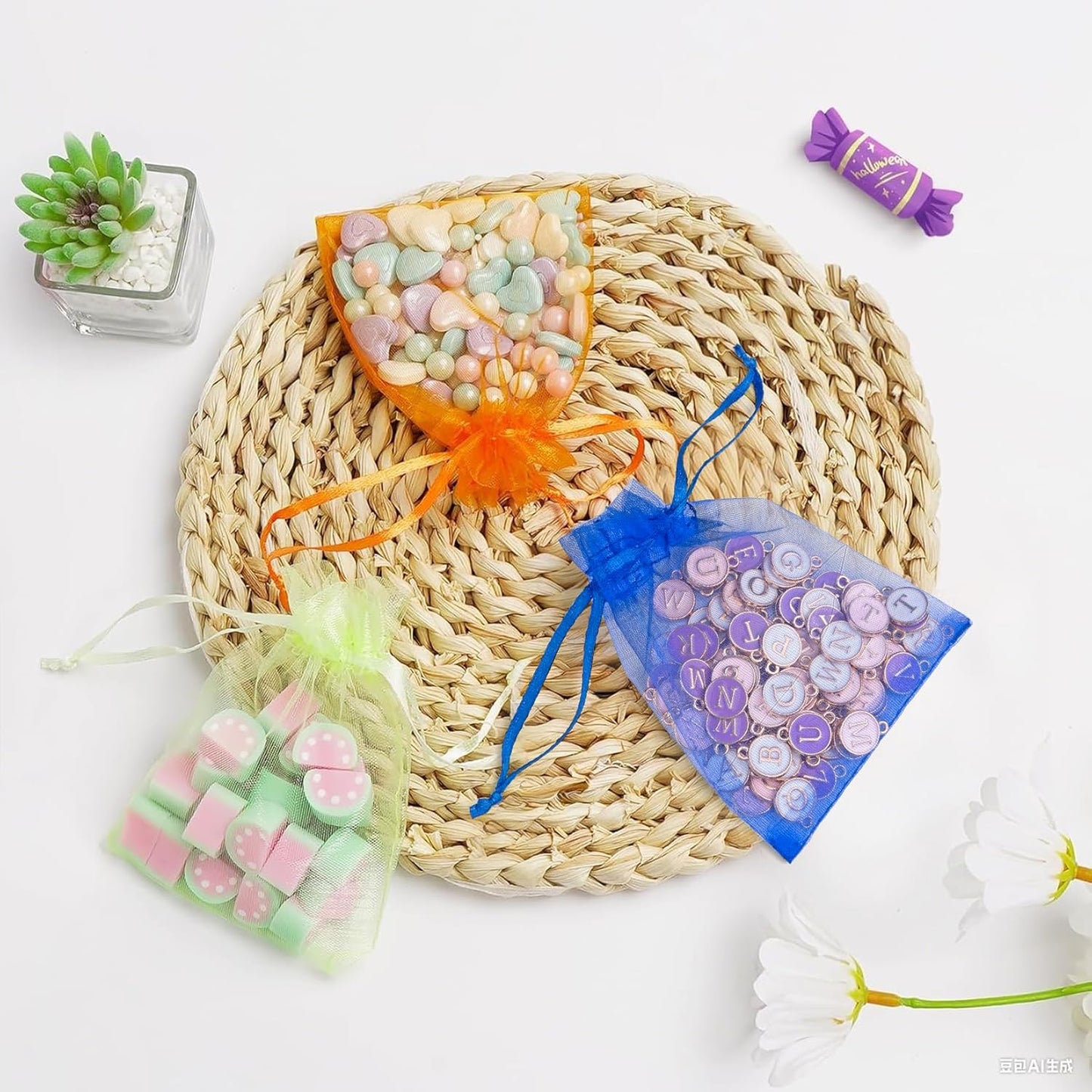 ANZNKU 50PCS White Organza Bags 3x4, Small Gift Bags Bulk for Sachet Jewelry Candy Treat, Mini Mesh Bag Drawstring for Wedding Bridal & Baby Shower, Party Favor Bag for Easter Mothers Day Birthday