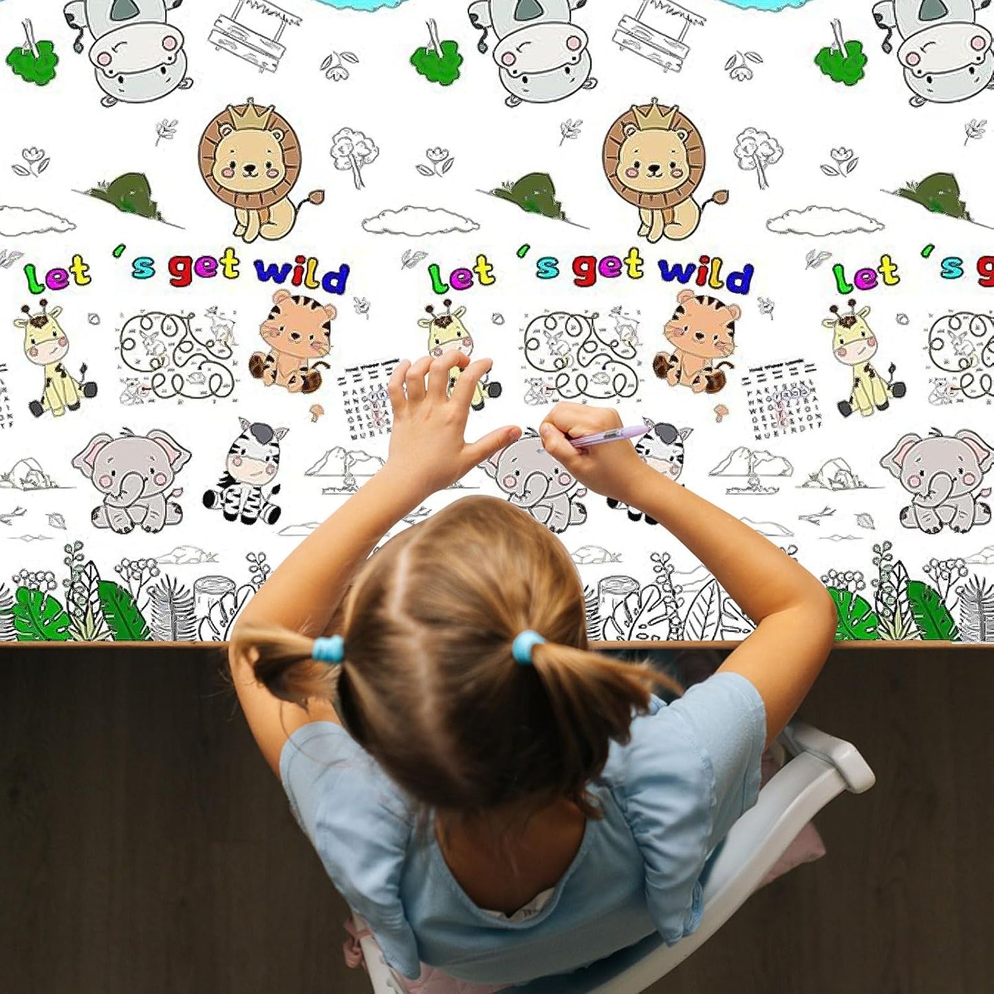 CCINEE 1 Pcs Jungle Animal Coloring Tablecloth for Kids,Disposable Cute Coloring Table Cover Poster for Party Supplies Children Safari(70x47 inch)