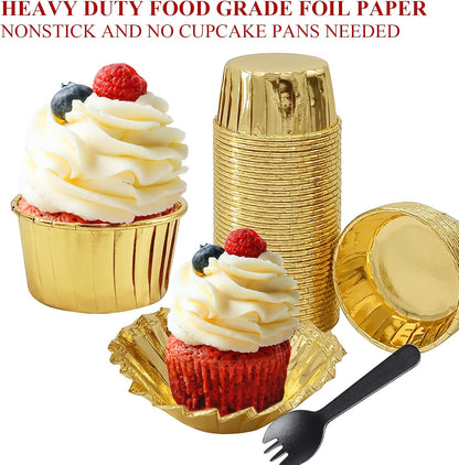 Cupcake Liners with Lids 50 Pack,LNYZQUS 5oz Large Foil Cupcake Cups Muffin Tins,Disposable Baking Cups Muffin Liners Wrappers Holders for Wedding Valentine-Pink in gold