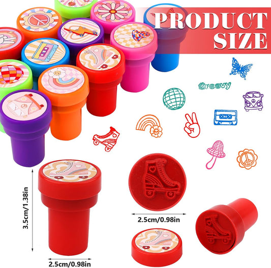 36 PCS Groovy Party Favors Self Inking Assorted Stamps for Adults Teacher Stamps for Classroom Rainbow Boho Stamp for Home Class Prizes Birthday Gifts Goodie Bag Fillers Retro Hippie Party Supplies