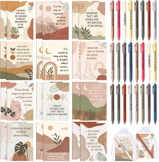 Mooliwe 96 Pcs Positive Affirmation Gift Set Gratitude Notebooks with Pens Small Bags Motivational Encouragement Notepads Daily Affirmations Journal for Women Stress Relief Self Care (Simple)