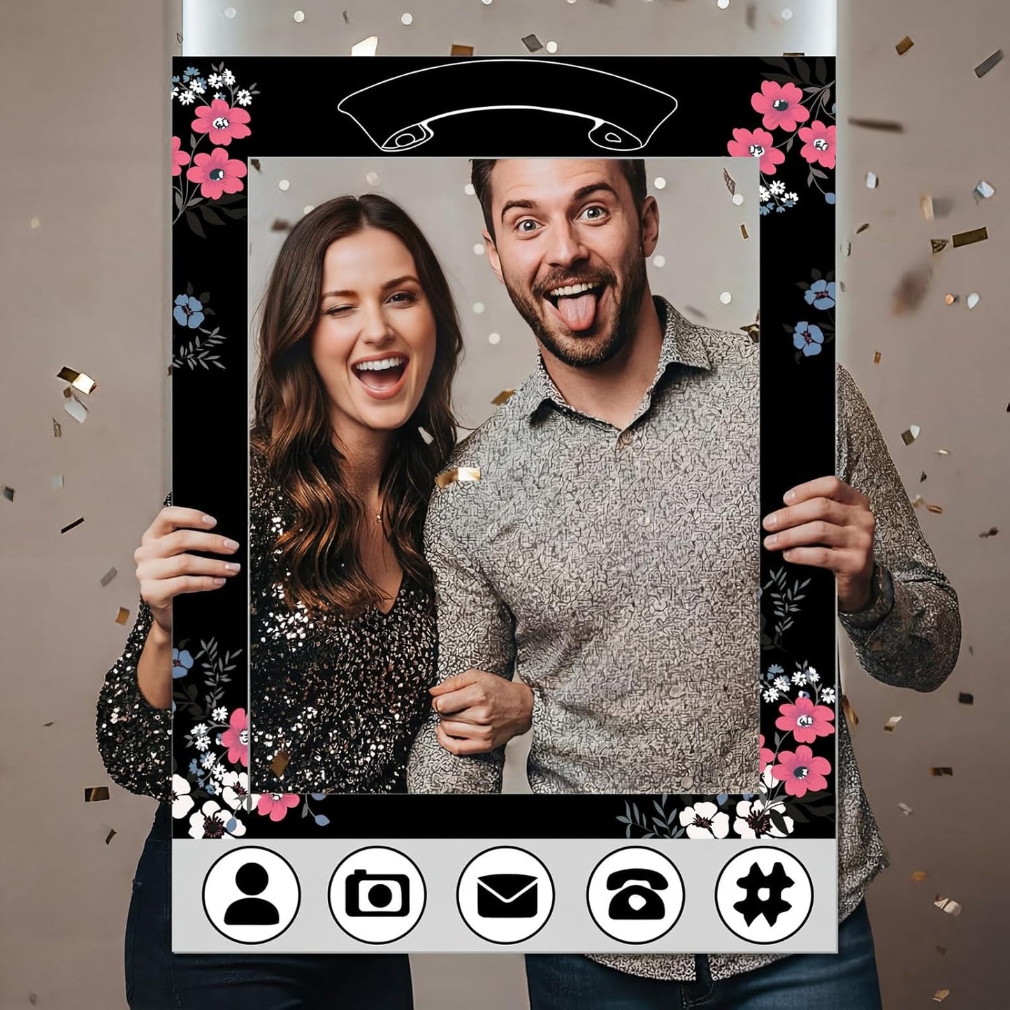 BreezeHug 32 x 24 Inch Social Media Photo Booth Selfie Frame DIY PVC Cutouts Photo Booth Props Frame for Background Photography Birthday Wedding Graduation Anniversary Party Decoration