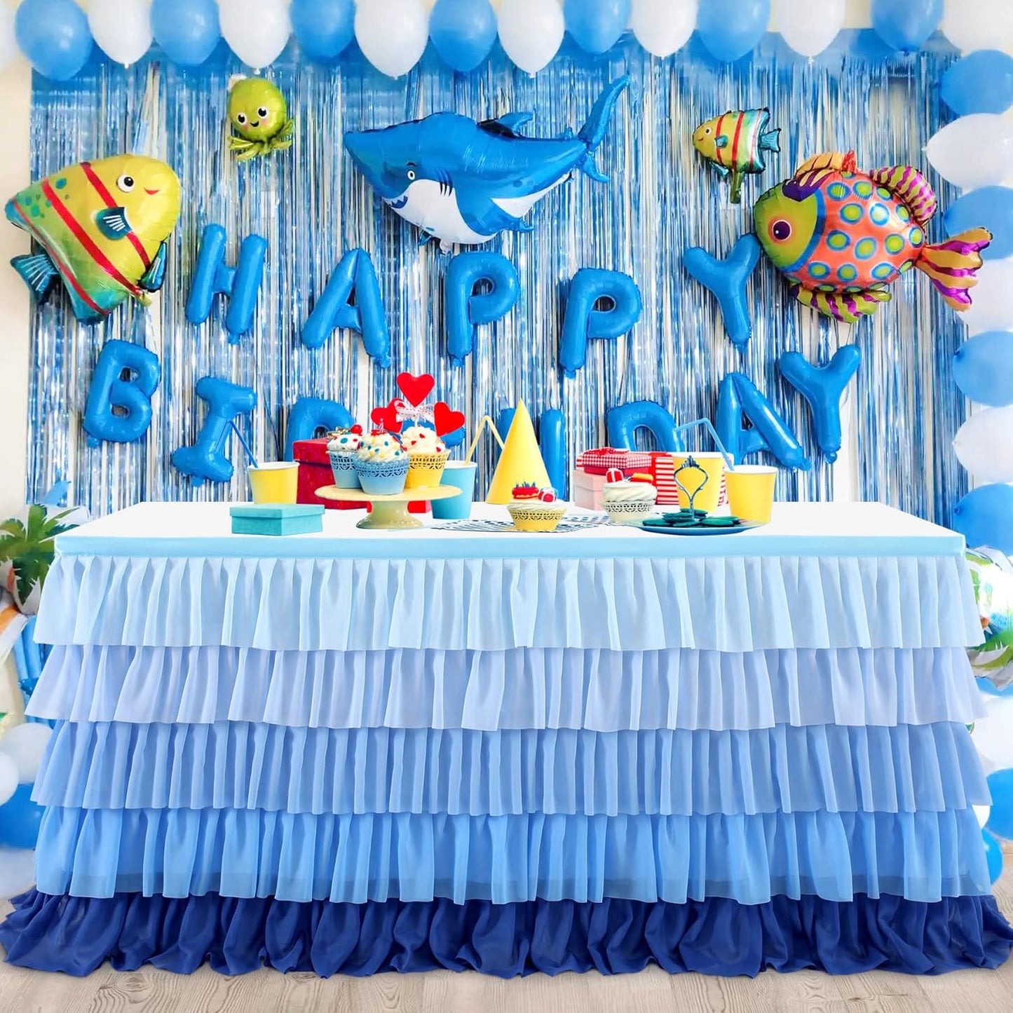 Pastel Rainbow Table Skirt Ruffle Party Tablecloth for Rectangle Table 6ft Birthday Party Baby Shower