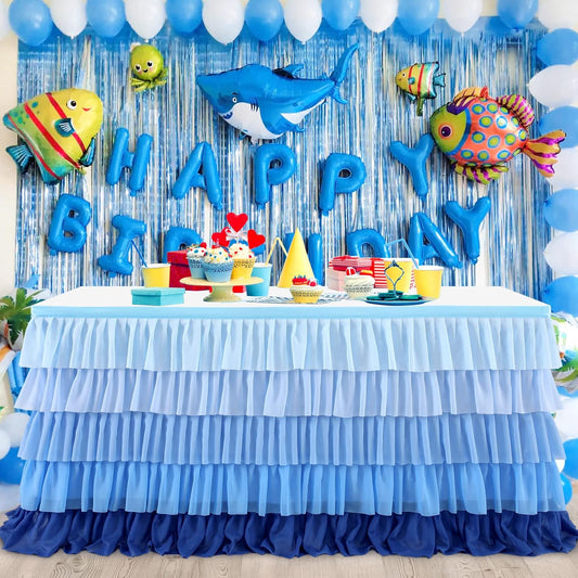 Pastel Rainbow Table Skirt Ruffle Party Tablecloth for Rectangle Table 6ft Birthday Party Baby Shower