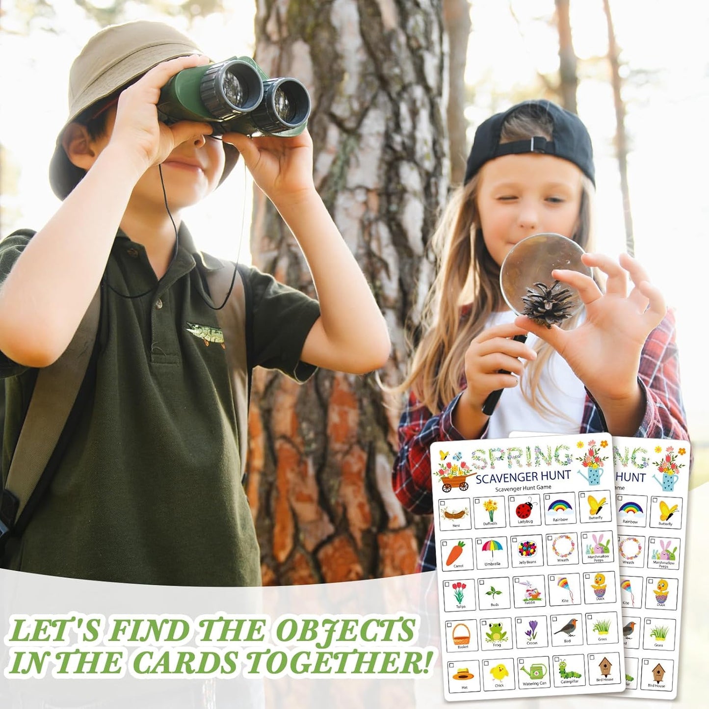 Hoolerry 30 Pcs Nature Scavenger Hunt for Kids Road Trip Game Car Spring Summer Easter Scavenger Hunt Cards Travel Activities Camping Games Outdoor Indoor Seek Activity for Kids Adults(Nature)