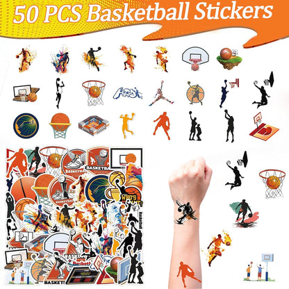 CZWXOXO Basketball Theme Party Favors 24 Pcs Ball Theme Slap Bracelets 50 Pcs Sport Theme Stickers，Party Team Gift Fillers School Classroom games Rewards Supplies