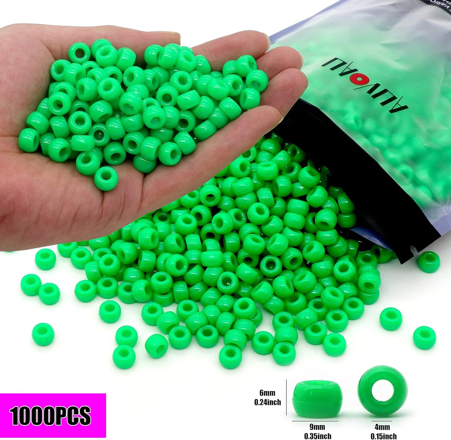 1000Pcs Glow in The Dark Pony Beads 9mm Plastic Kandi Beads Bulk for Friendship Bracelet Necklace Craft Jewelry Making Beads for Hair Braids 9 Color
