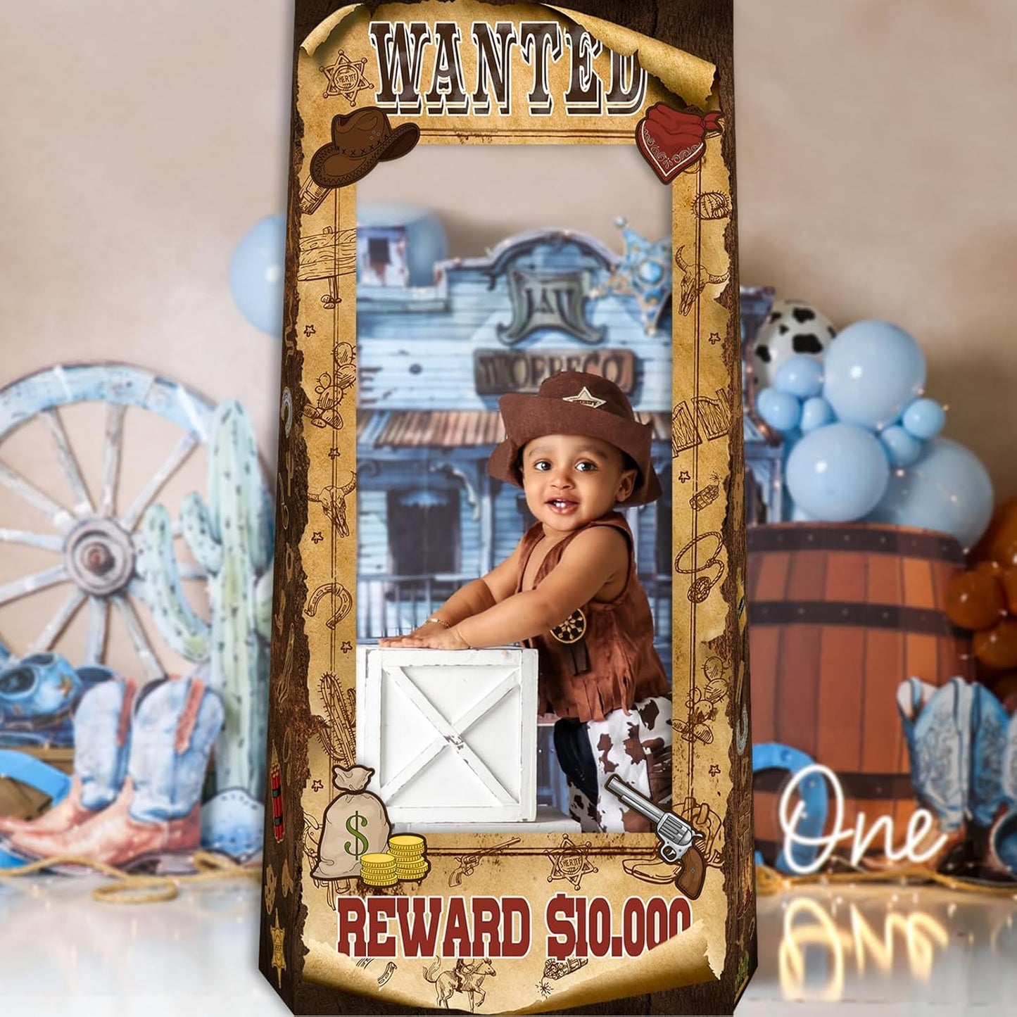 4.5ft Tall Life Size Stand in West Wanted Photo Booth Props Selfie Frames, Western Photo Booth Props for Western, West Cowboy Cowgirl Theme Party Supplies, Wild West Rustic Party Decorations