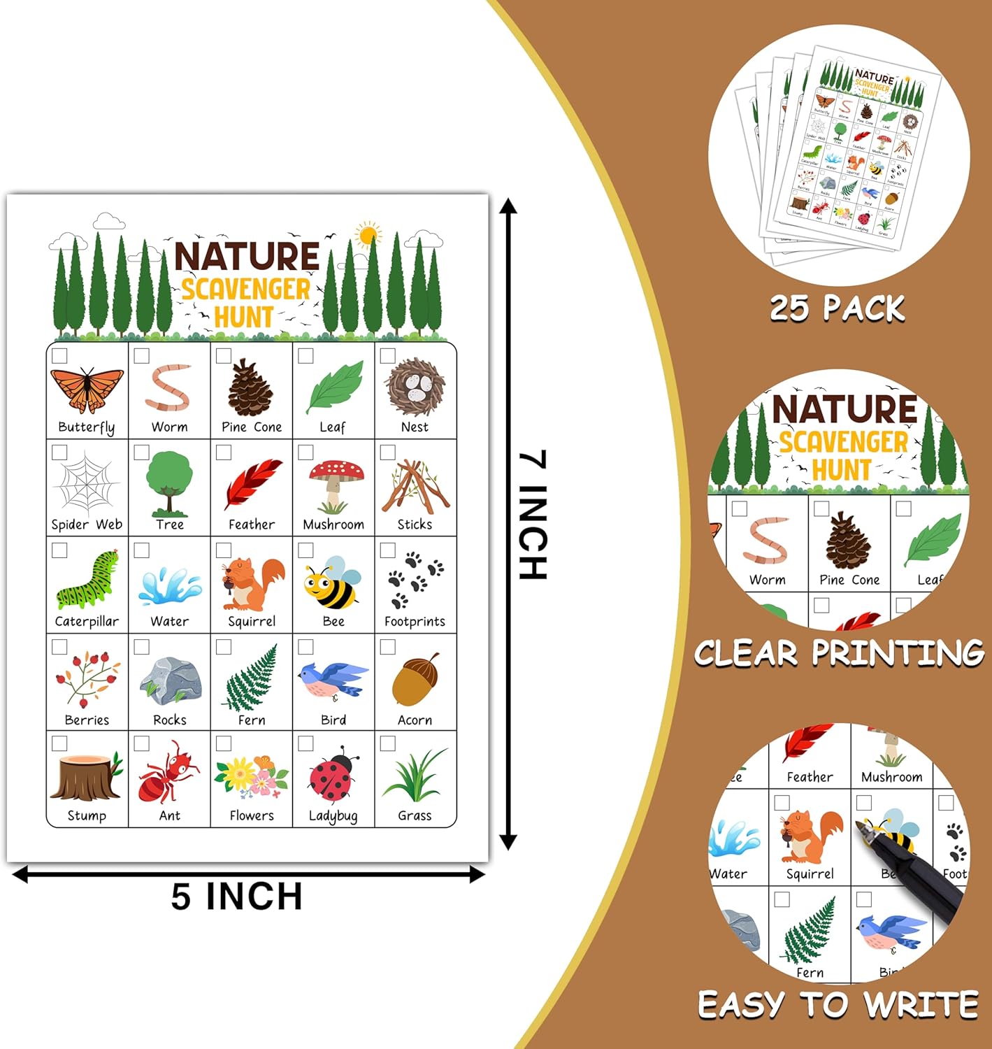 Nature Scavenger Hunt Game, Camping Treasure Hunt Party Games Cards, Birthday Activities for Adults, Holiday Hunt for Family and Friends, Spring Scavenger Hunt Party Supplies Decorations (25 Pack)-03