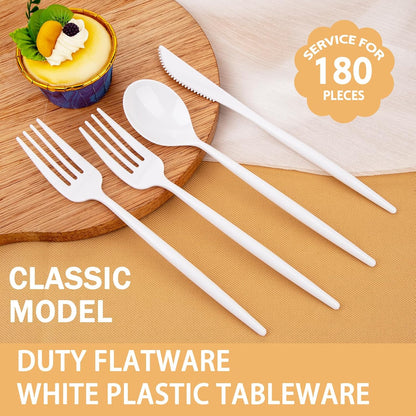 Supernal 180pcs Black Plastic Silverware Set - Heavy Duty Disposable Utensils (60 Forks, 60 Knives, 60 Spoons) - Elegant Black Cutlery for Parties, Weddings & BBQ