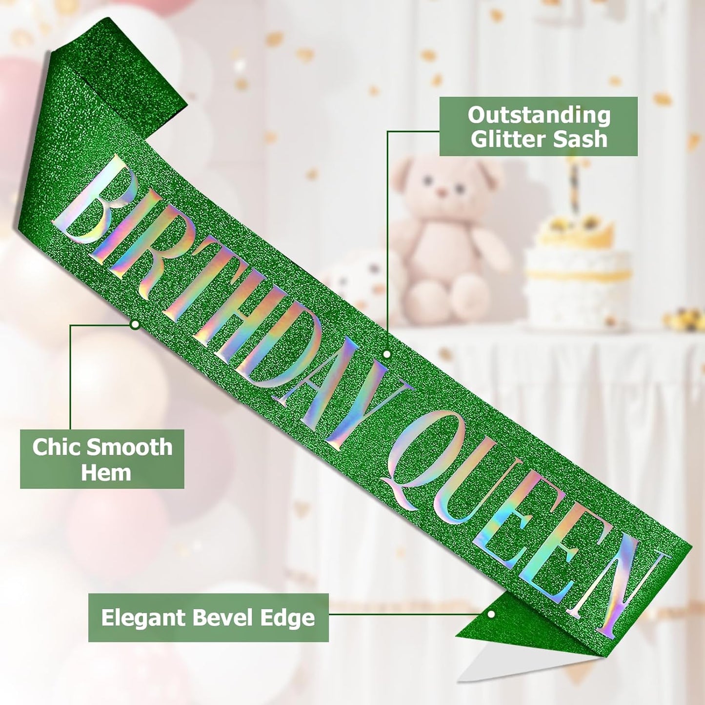RUDONG M Birthday Queen Sash Glitter - Gold Birthday Sash for Women & Girls | Sweet 16/18th/21st/30th/40th/50th/60th/70th, All-Age Celebration Party Decor