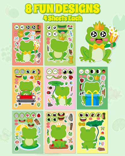 Aowplc 36 Pcs Make-A-Face Sticker Sheets Kids Party Favors Mix and Match Stickers with Dinosaurs, Mermaids, Unicorns, Horses, Farm & Sea Animals for Parties, Birthdays, Classroom Activities & Crafts
