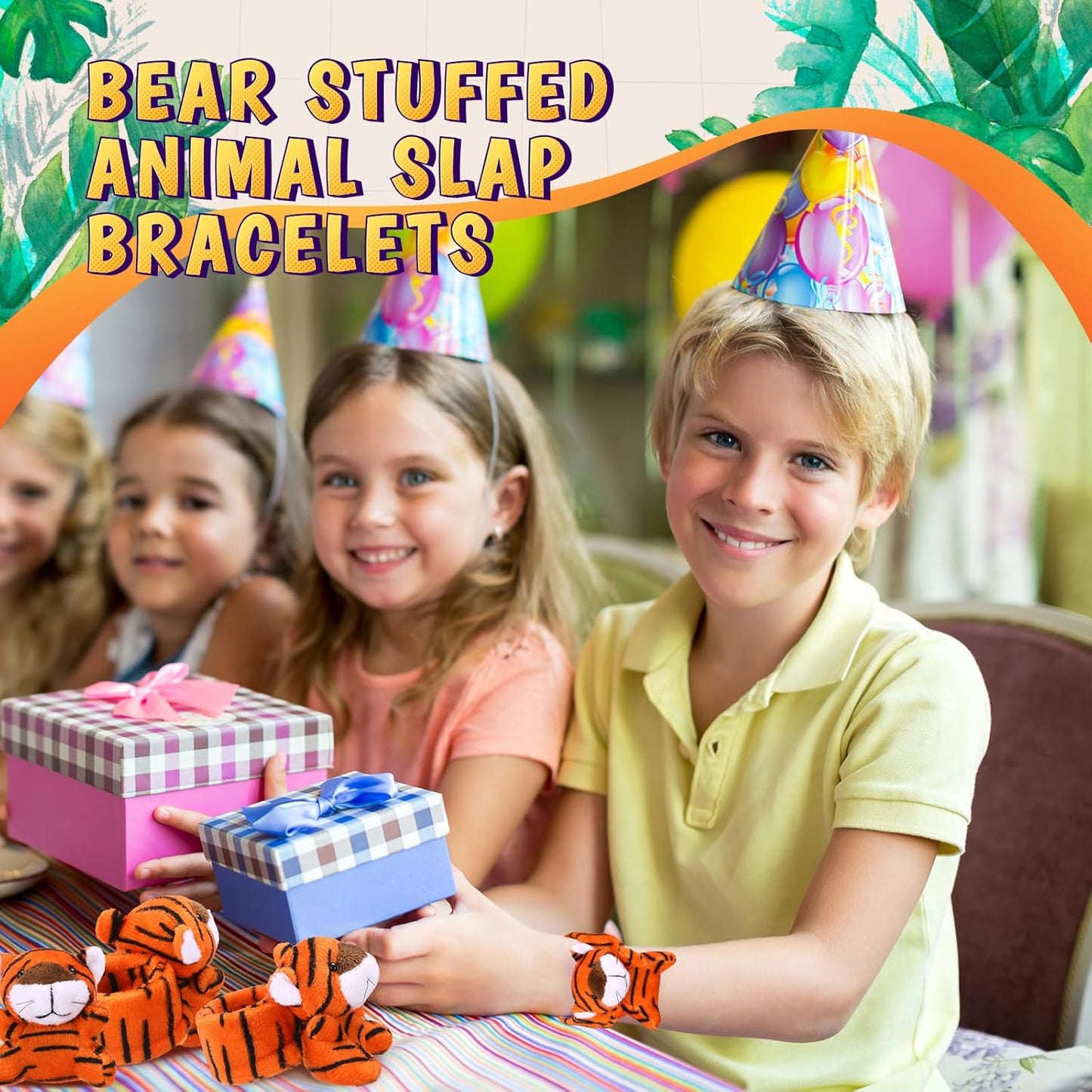 Vinsot 36 Pcs Mini Stuffed Animal Slap Bracelet Plush Wrist Slap Band Toys Bulk Snap Bracelets Kids for Themed Party Favors, Holiday Gifts, Classroom Rewards