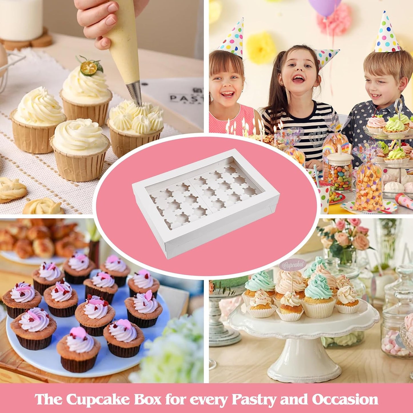 TOMNK 20pcs Cupcake Boxes, Cupcake Boxes 12 Count, 13x10x3.5 Inch White Containers Bakery Holders with Windows and Inserts to Fit Muffins, Cookies