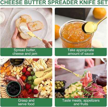 38 Pcs Charcuterie Boards Accessories, Silver Stainless Steel Charcuterie Utensils Set, Including Cheese Butter Spreader, Mini Serving Tongs, Knives, Spoons, Forks, Honey Dippers and Toothpick Flags