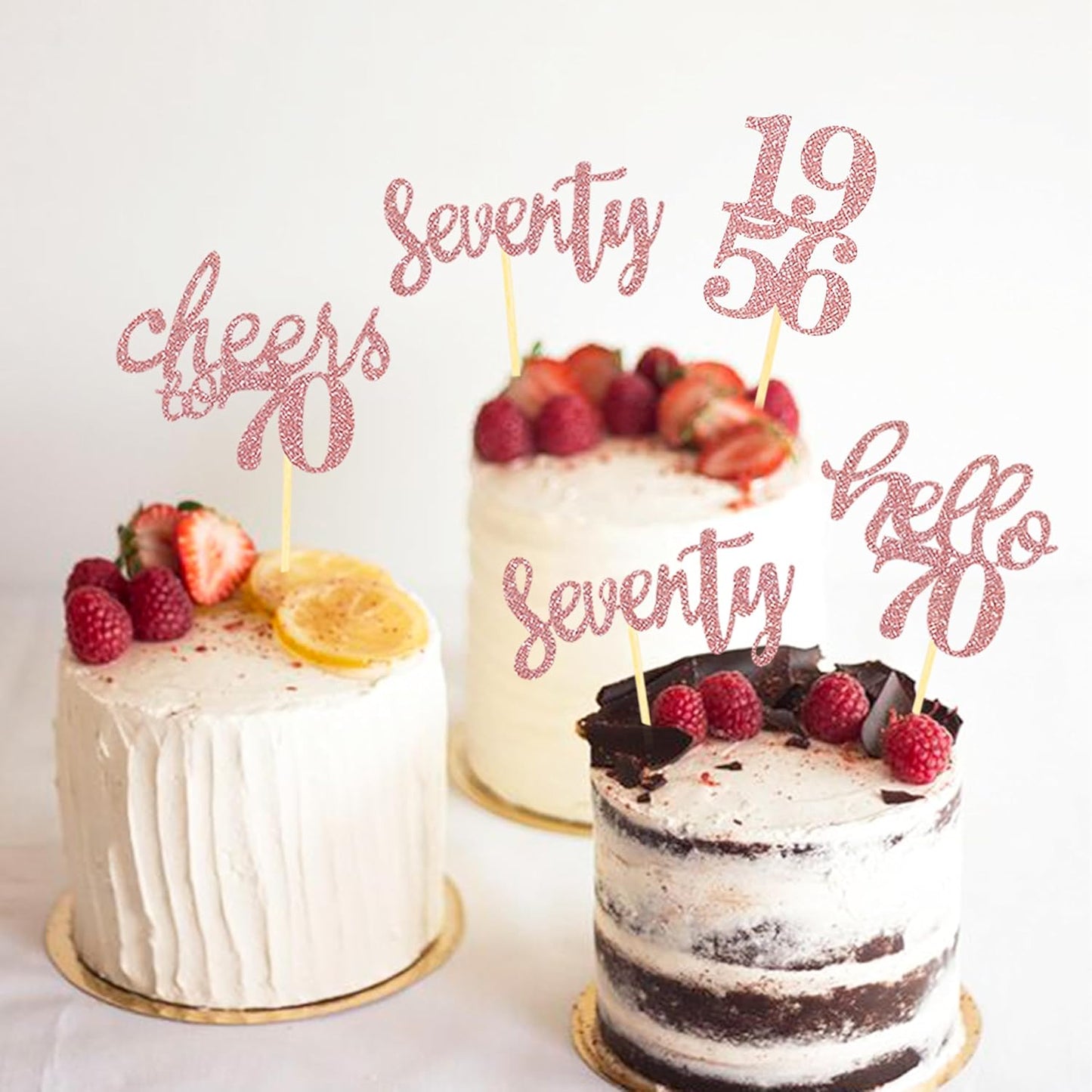 24 Pcs Glitter 70th Birthday Cupcake Toppers for Celebrating 70th Birthday Party Decorations for Seventy Years Old Birthday Party Supplies (Rose Gold2)
