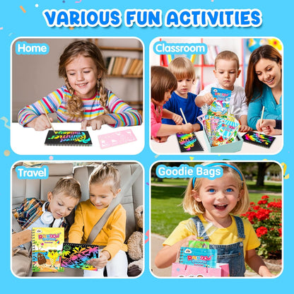 ZMLM 24 Pack Scratch Art Party Favors: Birthday Party Favors for Kids 4-8, Bulk Rainbow Scratch Notebook Paper Pads, Goodie Bags Stuffers Girls Boys Classroom Gifts Crafts Toys