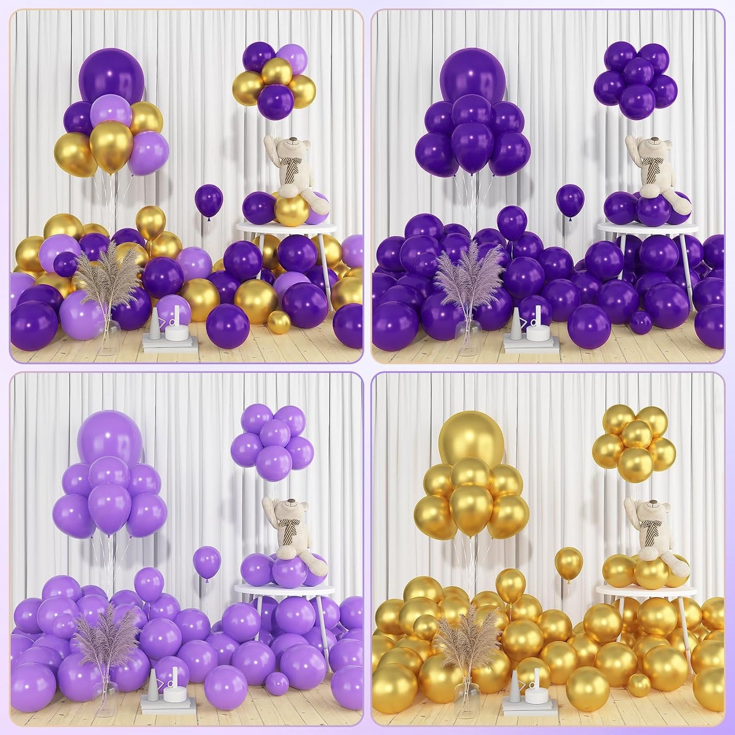 Amandir 153pcs Pink Purple Balloon Garland Arch Kit, Different Sizes 18 12 10 5 inch Pink Purple Red Latex Metallic Confetti Purple Balloons for Girl Women Birthday Bridal Baby Shower Party Decoration