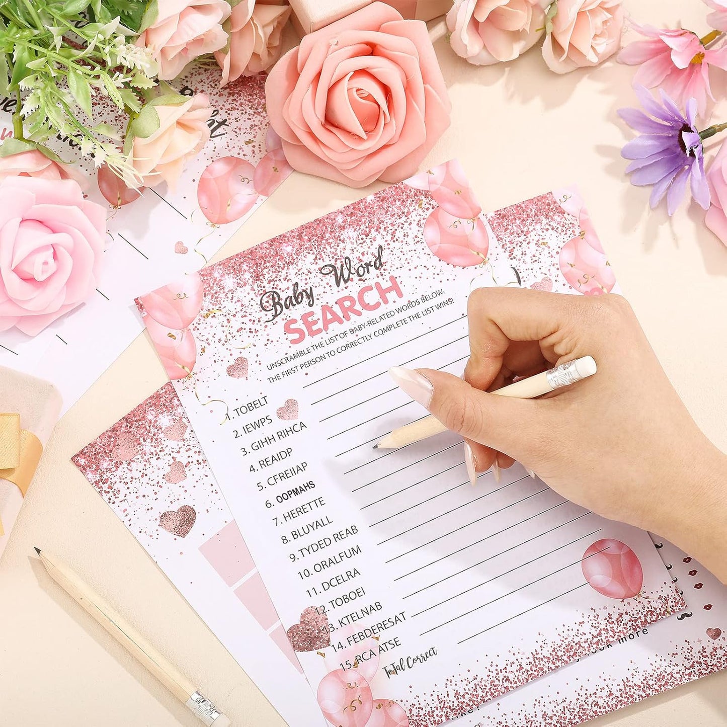 Yinder 145 Pcs Baby Shower Games Activities Cards with 20 Pencils Includes Baby Bingo Description and Wishes Guess Who Price is Right Word Scramble Game(Here Comes the Son)