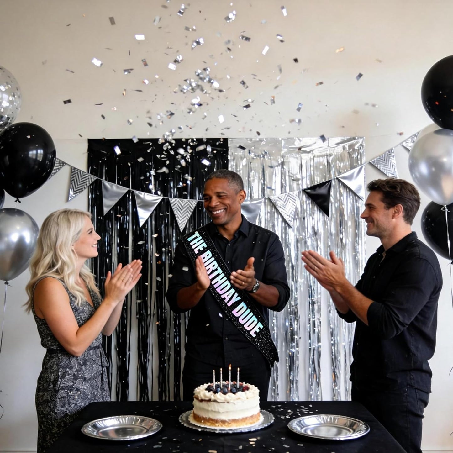 Vuzvuv Glitter Black The Birthday Dude Sash with Iridescent Foil Letter for Men and Boys, Funny Party Decorations for Boyfriend, Son, Brother,Husband